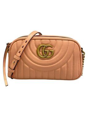 Gucci Shoulder Bag GG Marmont Salmon Pink Chain Leather